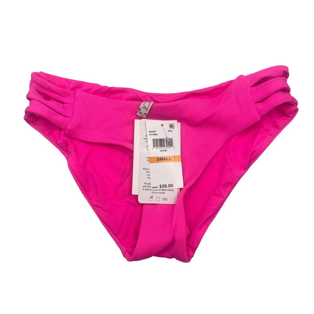 BECCA Pink Punch Fine Line Hipster Bikini Bottom Side‎ Cutout Women's Size Small